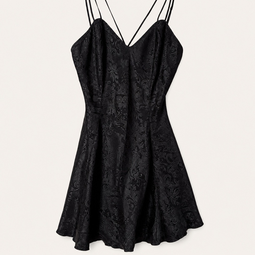 Victoria's Secret Womens S Slip Dress Black Jacquard Damask Vintage Coquette